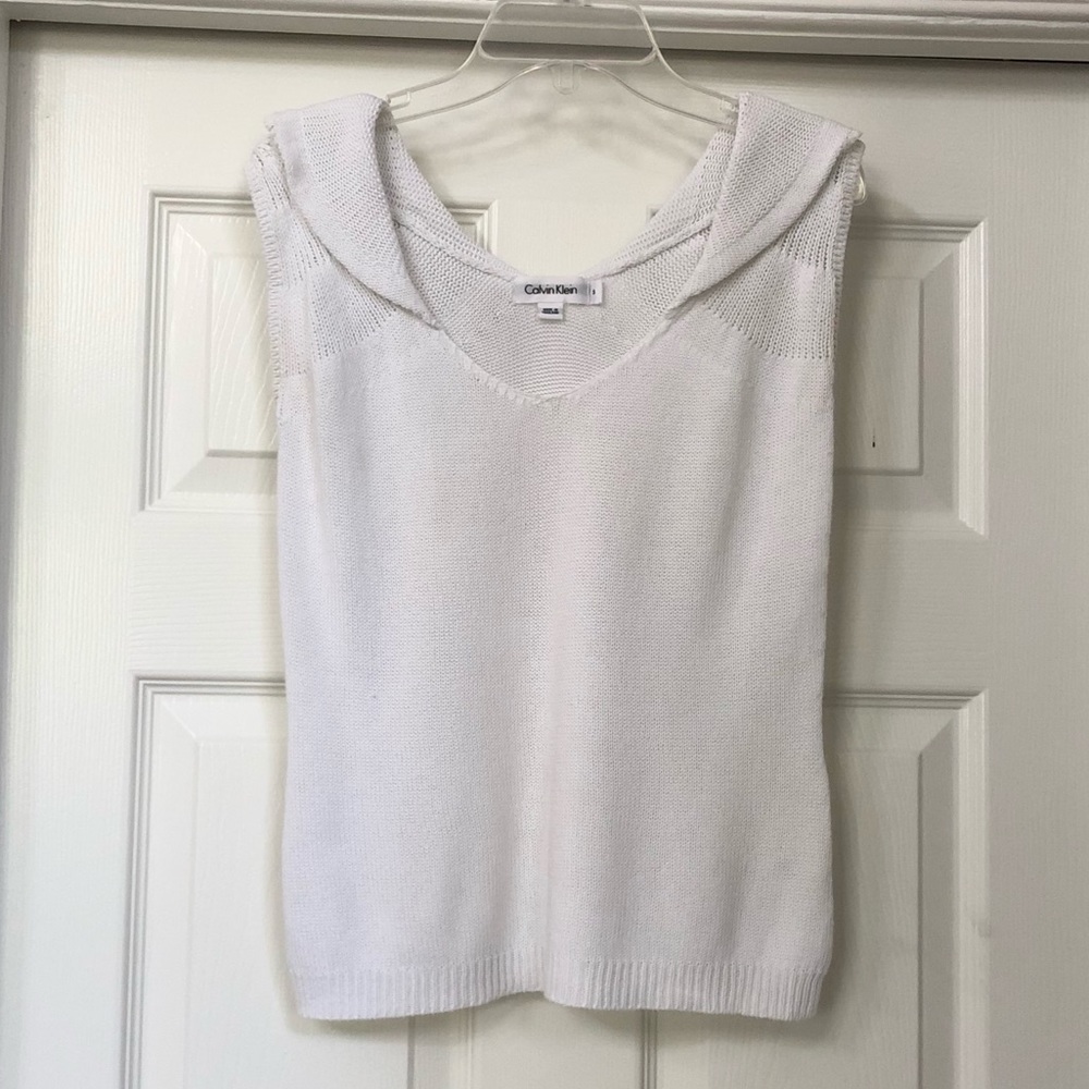 Calvin Klein White Knitted Sleeveless Sweater Top